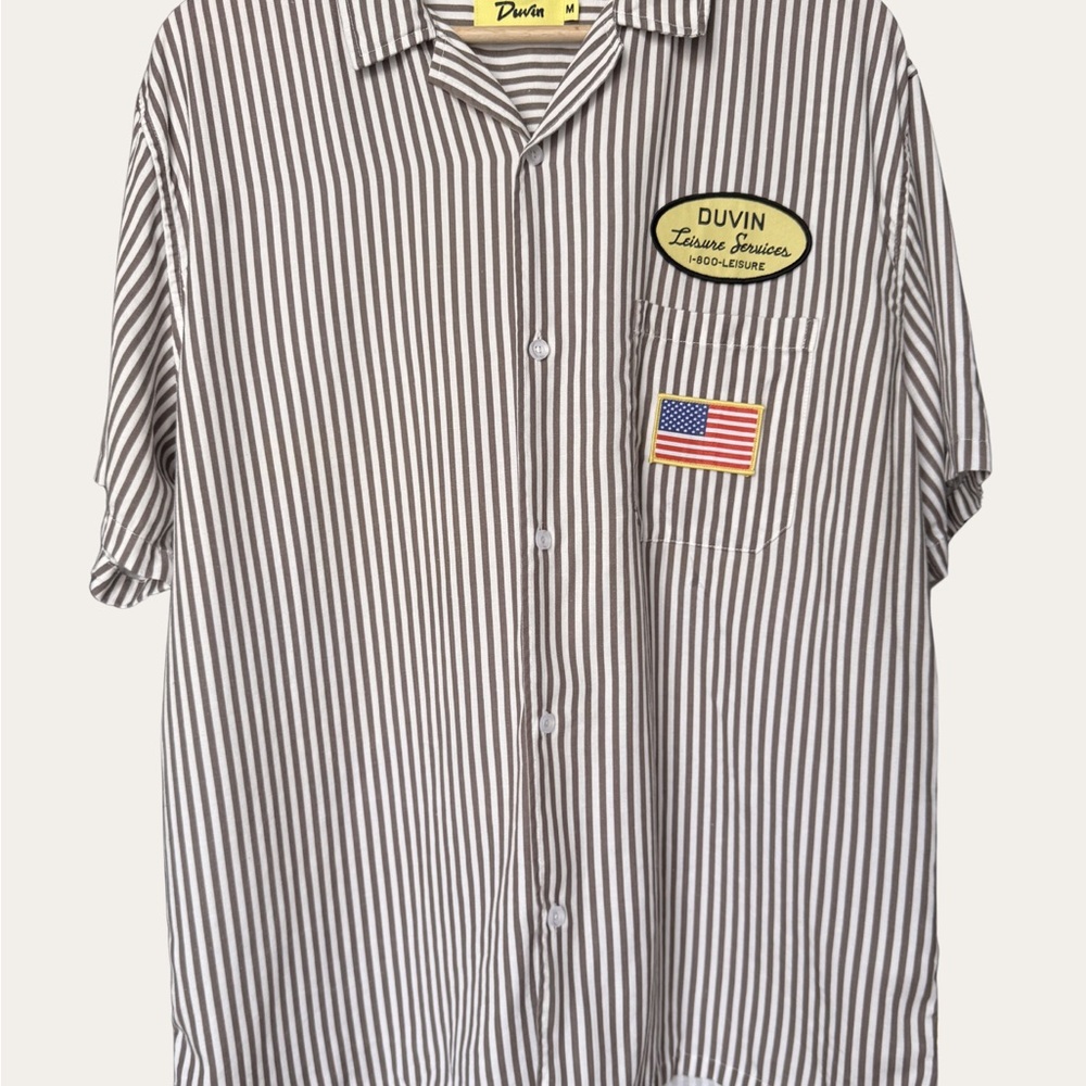 Duvin Striped Casual Button-Down Shirt in Brown/White